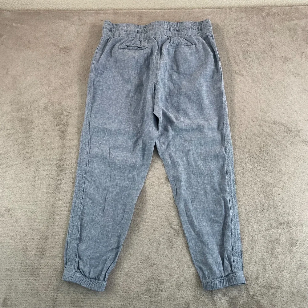 Athleta Cabo Linen Jogger Women 14 Blue‎ Tapered Fit Active Travel NWOT
